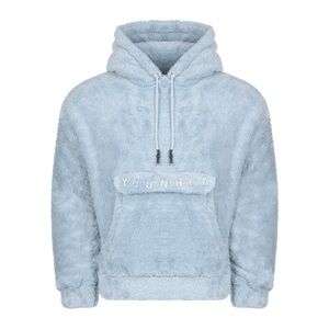 YoungLA Men Blue Large Kangaroo Teddy Fleece Pullover Hoodie Sherpa Streetwear